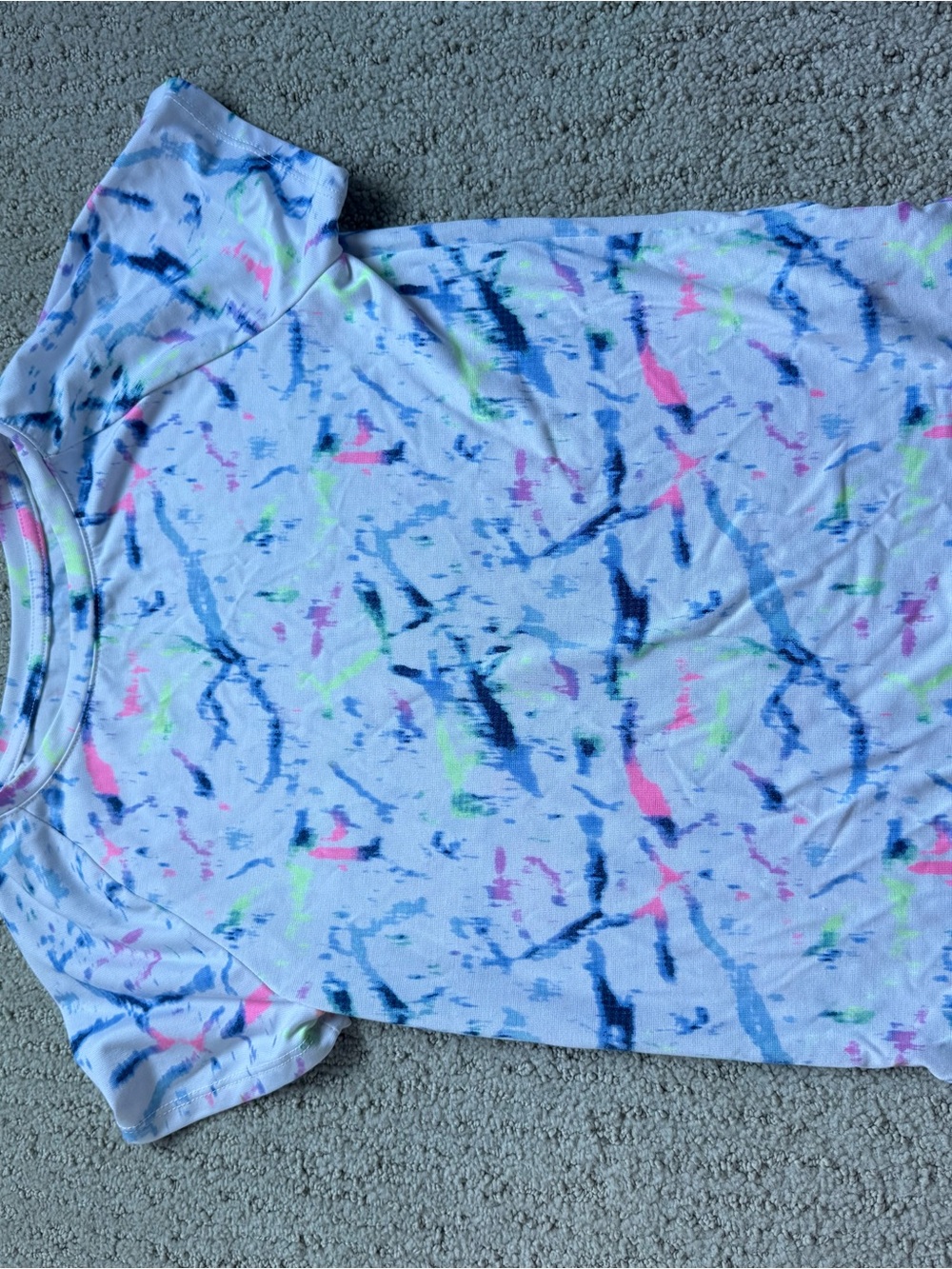 Athletic Works White Tie-Dye Short Sleeve Tee with Neon Pink, Neon Green, Navy